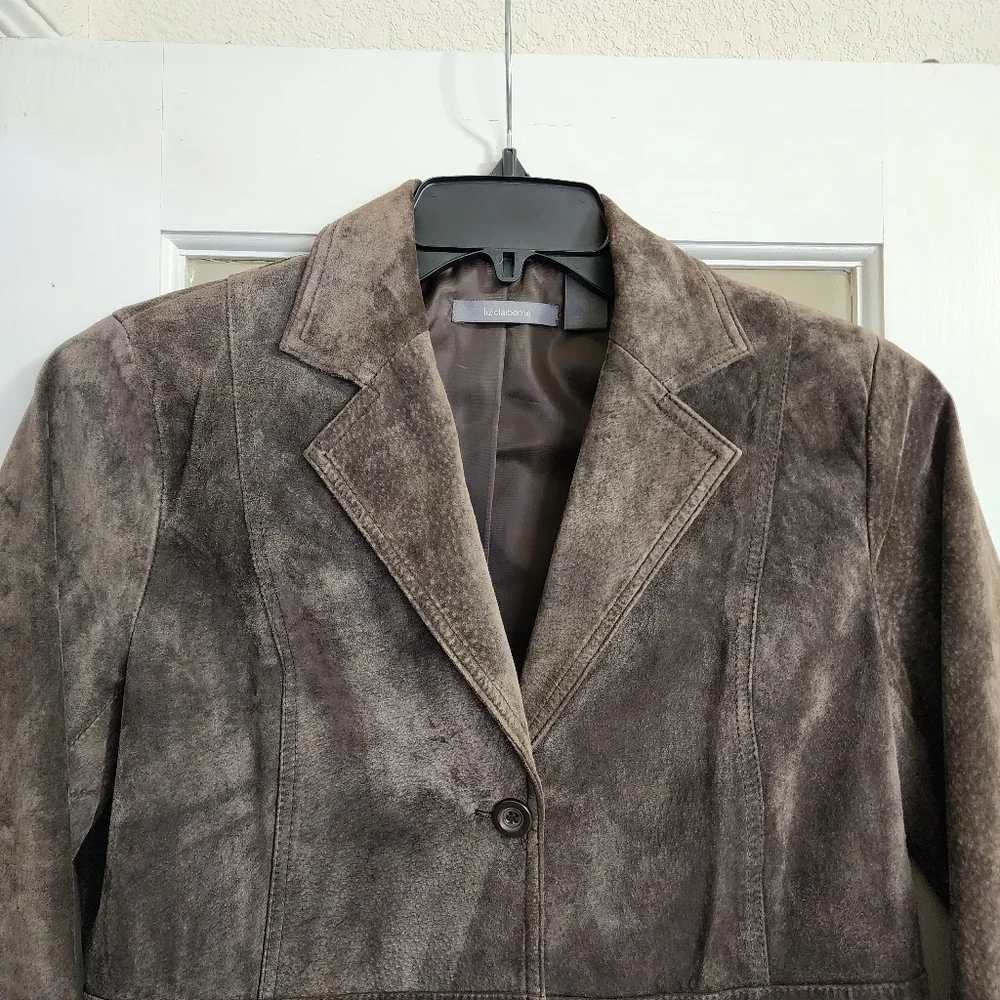 Liz Claiborne Women's Brown Suede Leather Blazer Jacket Petite Medium